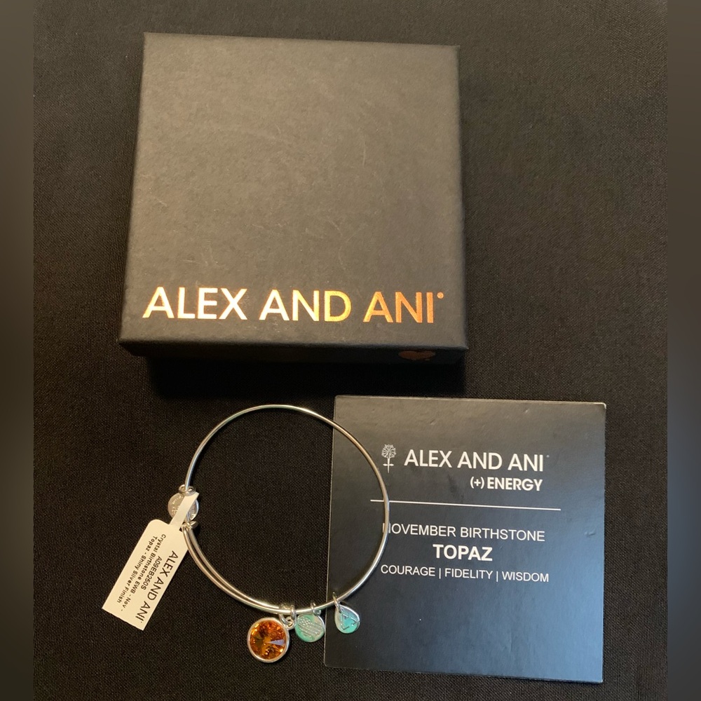 Alex and Ani Silver Bracelet with Topaz Charm